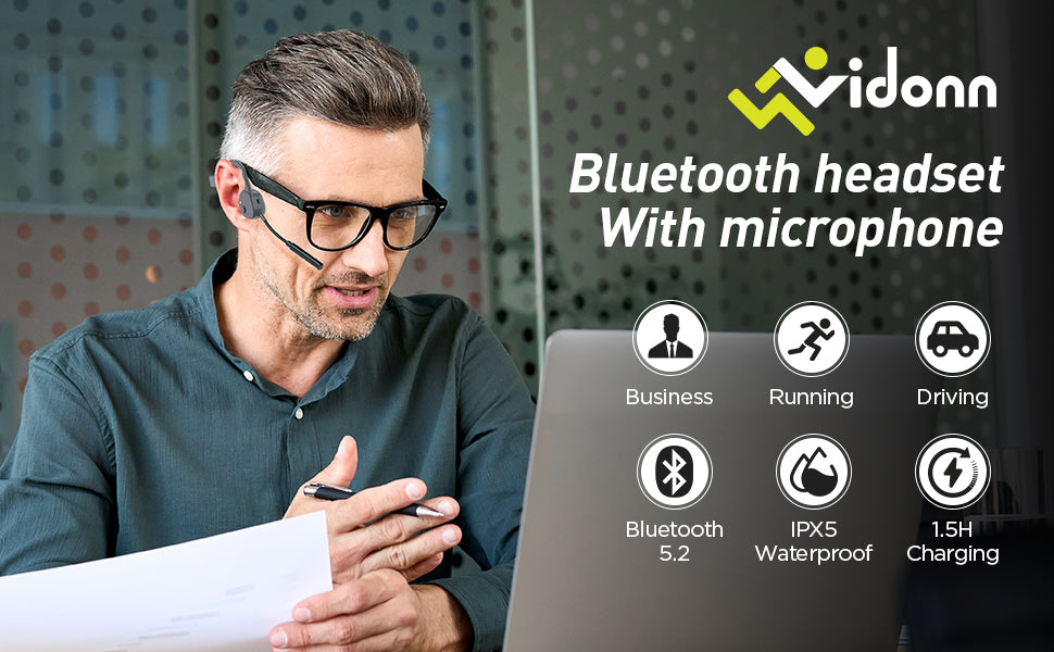 Vidonn E300 Pro ENC  Open-Ear Business Headset,  AI Dual-Mic Beamforming Call Noise Cancelling Headphones, Ultra Anti-Wind Noise Hands-Free Headset for Call Center, Driving, Riding, Office